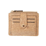 Natural mini cork wallet has 9 card slots and 1 ID section with zipper pocket in the middle for your cash and coins. 