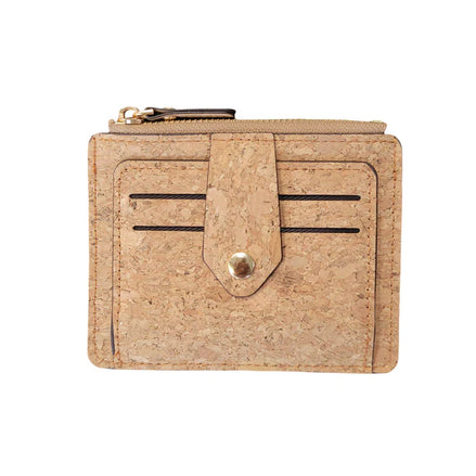 Natural mini cork wallet has 9 card slots and 1 ID section with zipper pocket in the middle for your cash and coins. 