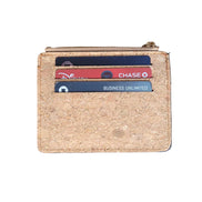 Natural mini cork wallet has 9 card slots and 1 ID section with zipper pocket in the middle for your cash and coins. 