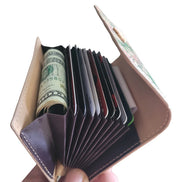 Interior view Natural cork, accordion-style wallet with spacious interior that has 9 card pockets. 