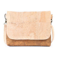 Natural cork crossbody shoulder bag with two-tone flap