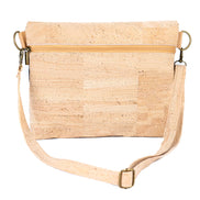Natural cork crossbody shoulder bag with two-tone flap