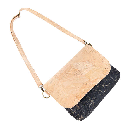 Natural cork crossbody shoulder bag with two-tone flap