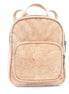 Natural cork vegan mini backpack front view with zipper pocket