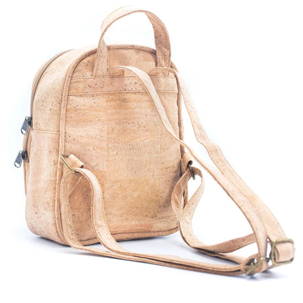 Back view of natural cork mini backpack with adjustable straps