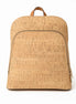 Front view of natural cork backpack with curved profile and zipper pocket