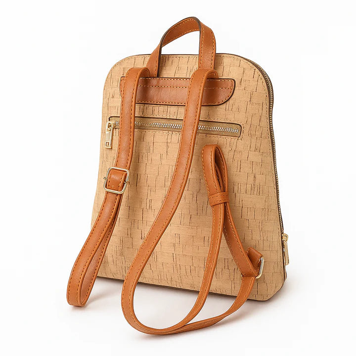 Back of cork backpack with adjustable straps and rear zipper pocket