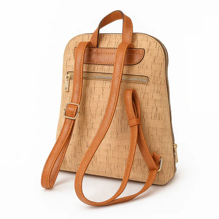 Back of cork backpack with adjustable straps and rear zipper pocket