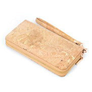 Natural golden accent cork women‚Äôs zippered wallet with wristlet strap