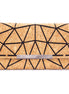 Trifold geometric vegan cork wallet with black pattern and metal accent