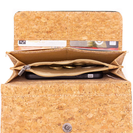 Eco-friendly cork wallet with card slots and zipper coin pocket