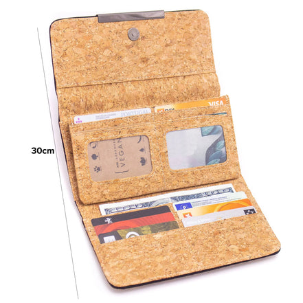 Sustainable cork women‚Äôs trifold wallet ‚Äì interior compartments view