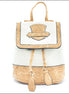 Backpack with cork design and white front panel on a white background
