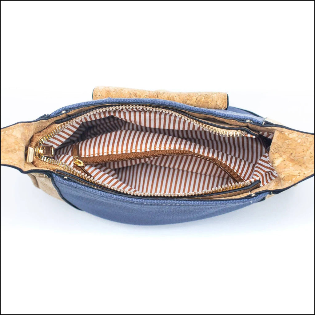Striped material interior view cork hand bag