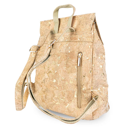 Back view of cork backpack with zipper pocket and adjustable straps