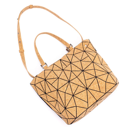 Cross-Road Geometric Cork Handbag with detachable adjustable strap ‚Äì eco-friendly convertible tote and shoulder bag