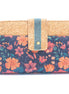 Floral blue cork compact wallet with teal strap and orange flower print