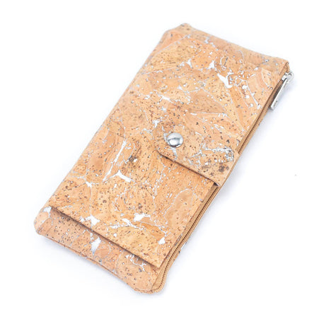 Eco-friendly gold and silver cork wallet with metallic accents