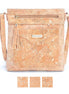 Natural cork crossbody bag with gold accents.  Also comes in silver or natural l