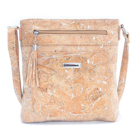 Silver flakes Eco-friendly cork purse with adjustable strap and front pocket