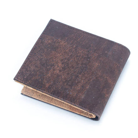 Back view A slim, lightweight dark brown RFID protected bi-fold cork wallet that keeps your essentials organized without the bulk. 