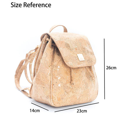 Size reference image for golden cork drawstring closure women‚Äôs backpack