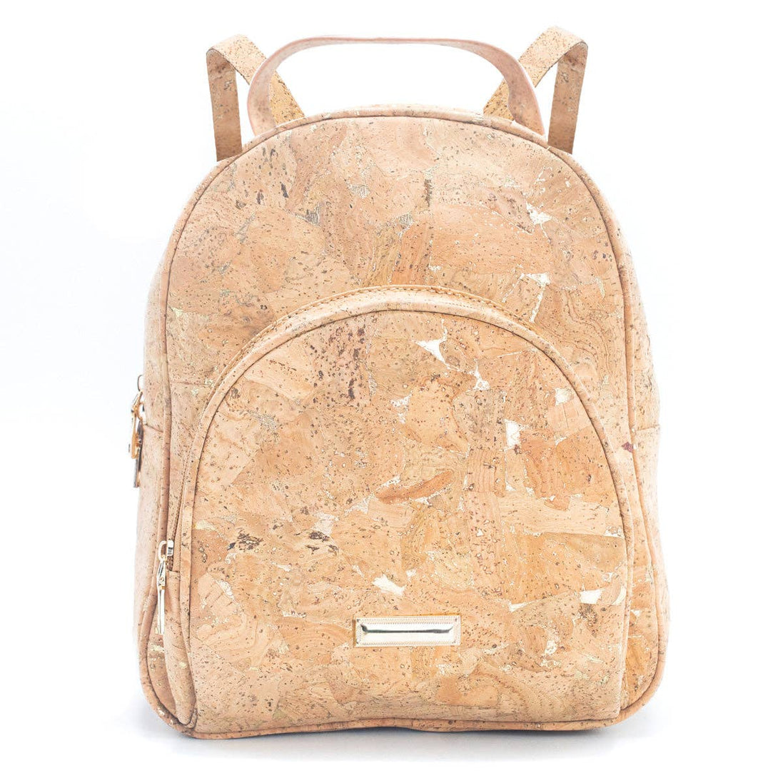 Front view of natural cork golden flakes ladies backpack