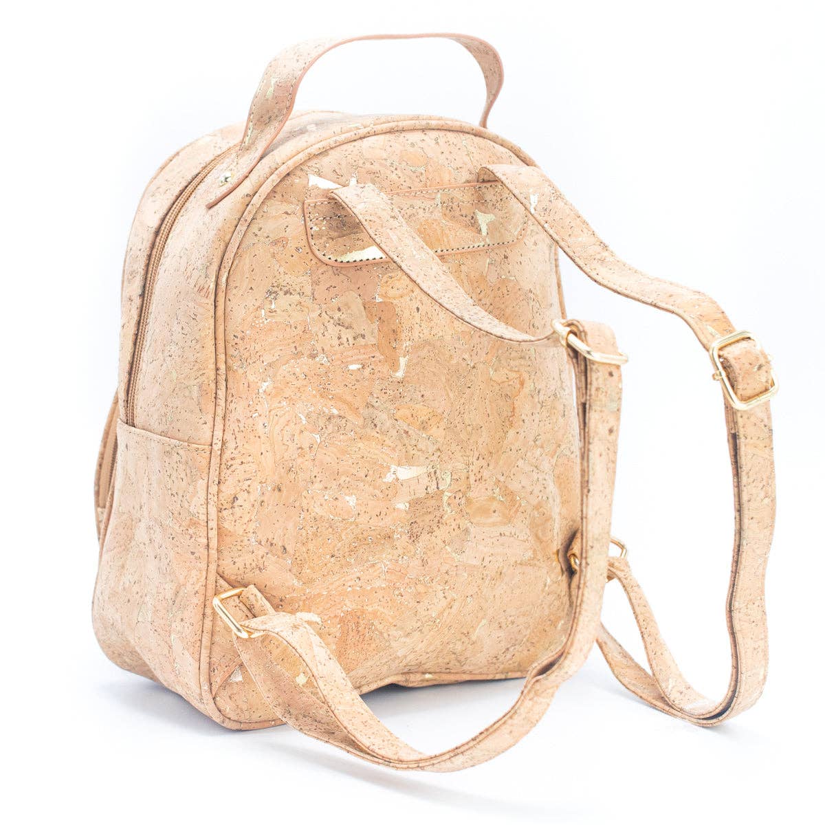 Back view of natural cork molten gold women‚Äôs backpack with straps