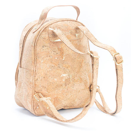 Back view of natural cork molten gold women‚Äôs backpack with straps