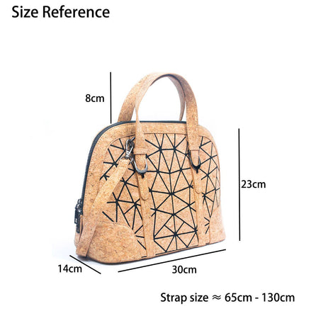geometric cork handbag with black line pattern