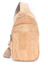 Natural cork men‚Äôs sling bag front view showing three-pocket design