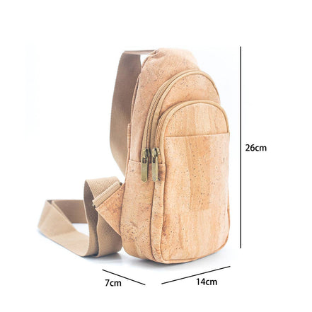 Size dimensions of natural cork sling bag 26x14x7 cm