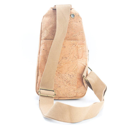 Back view of eco-friendly cork sling bag with hidden pocket