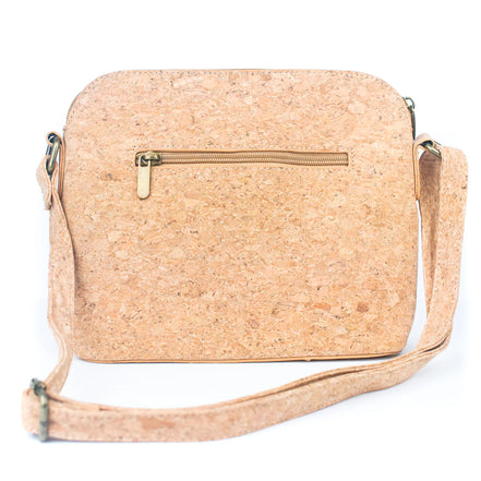 Back of natural cork crossbody bag with rear zipper pocket