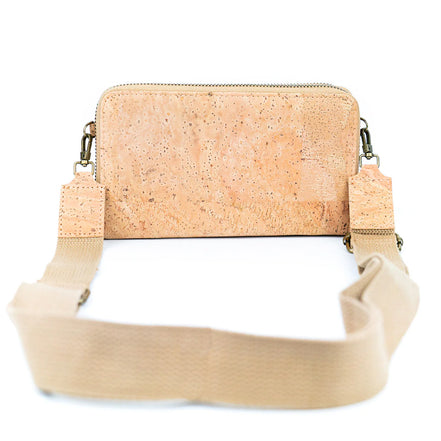 Cork handbag with a strap on a white background