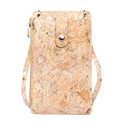 Gold flake cork crossbody phone bag and wallet