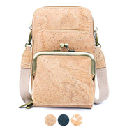 Keep your essentials organized in sustainable style with this compact, eco-friendly Cork Phone Bag and wallet. 
