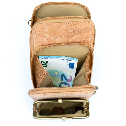 Interior view Keep your essentials organized in sustainable style with this compact, eco-friendly Cork Phone Bag and wallet. 