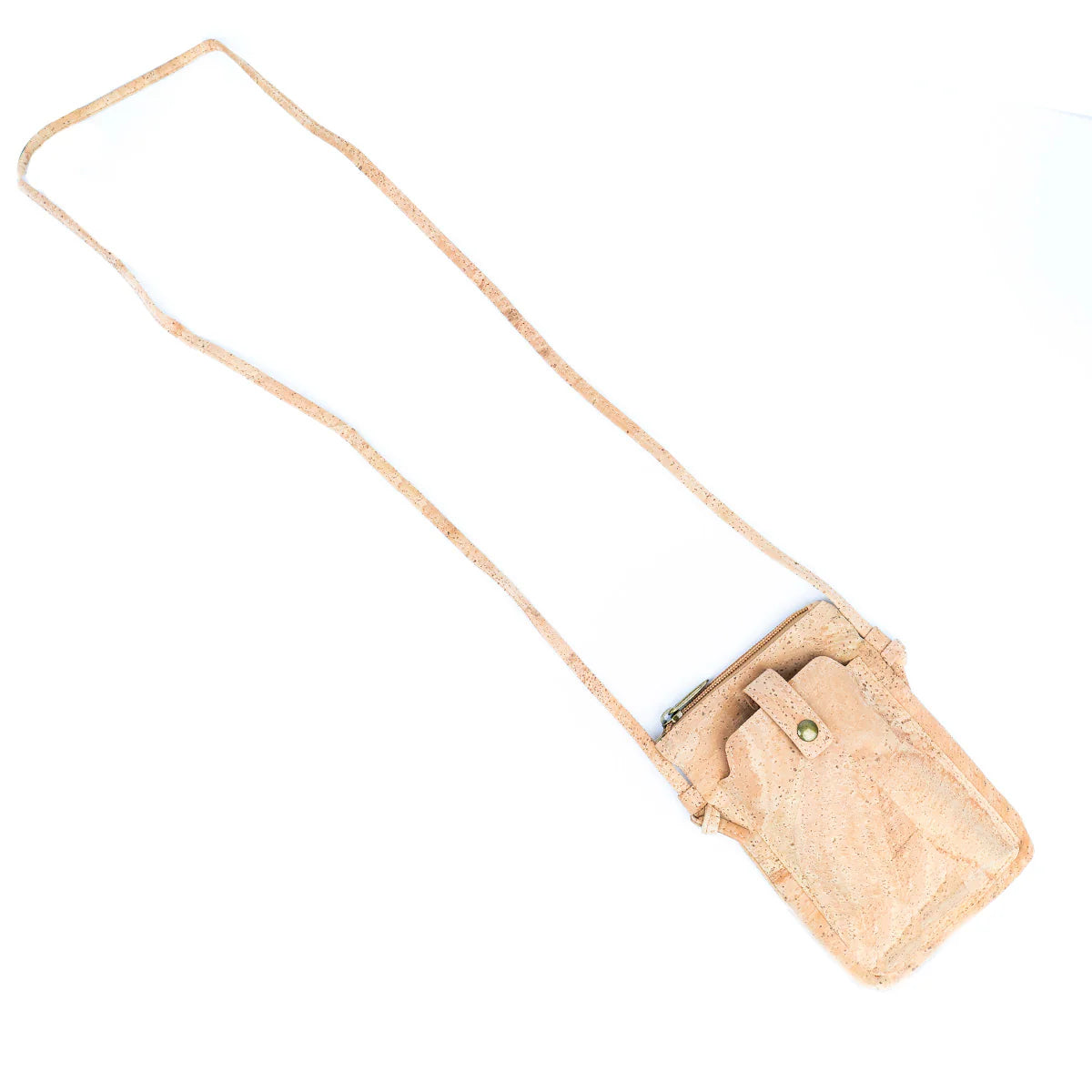 Full length adjustable cork strap attached to phone pouch