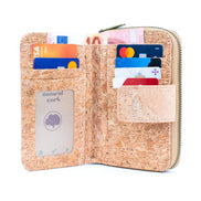 Interior view Medium natural cork wallet front view with snap closure