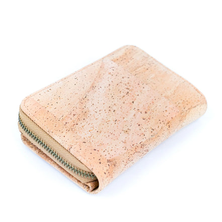 Back view Medium natural cork wallet front view with snap closure
