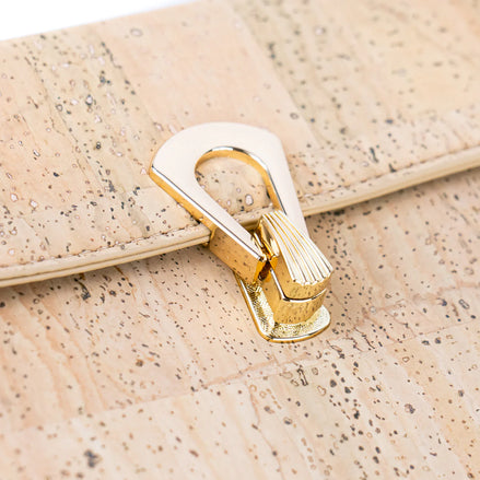 Natural cork top-handle handbag with gold clasp, the "Kelly"