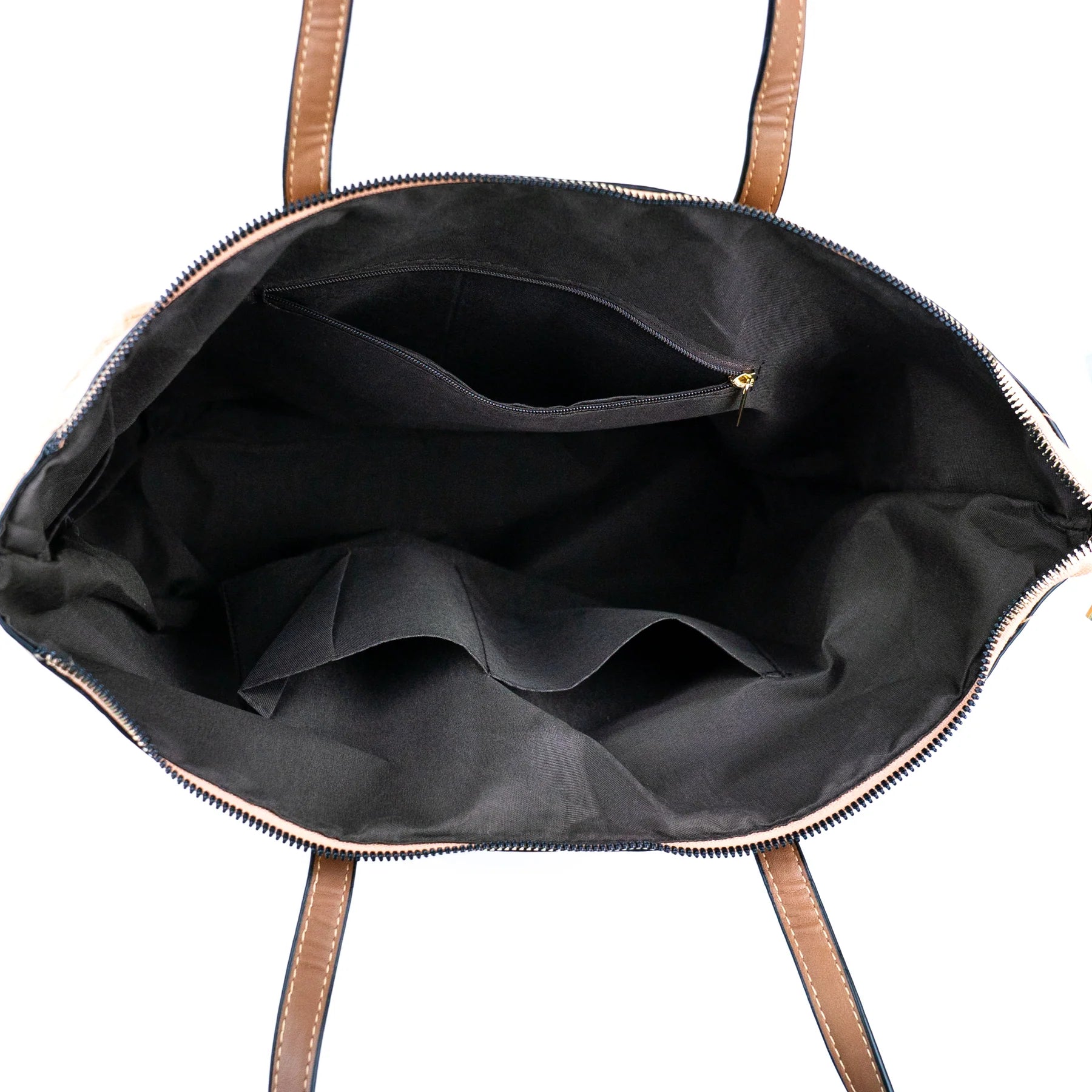 Interior view floral cork tote or shoulder bag