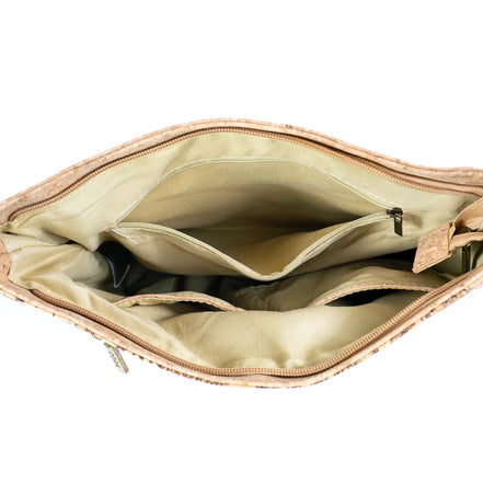 Interior view of Natural cork crossbody bag with compartments