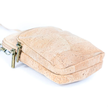 natural cork phone bag close-up zippers