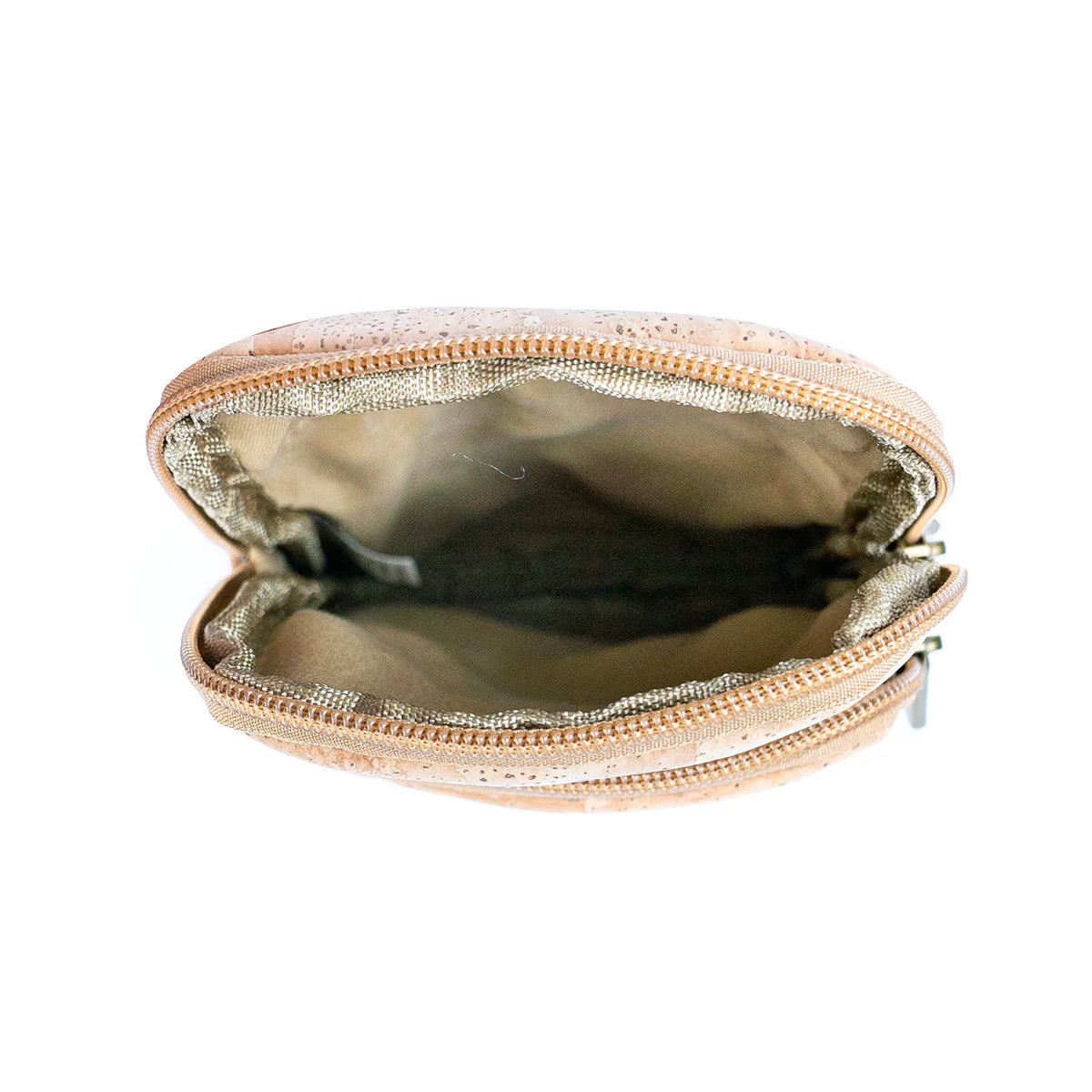 interior of natural cork phone bag open compartment