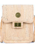 Natural cork crossbody phone bag front view with twist lock