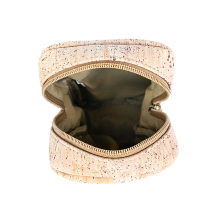 Interior view of cork phone bag showing lined main