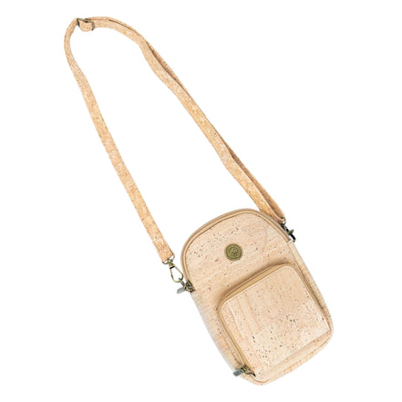 Cork crossbody bag overhead with adjustable strap
