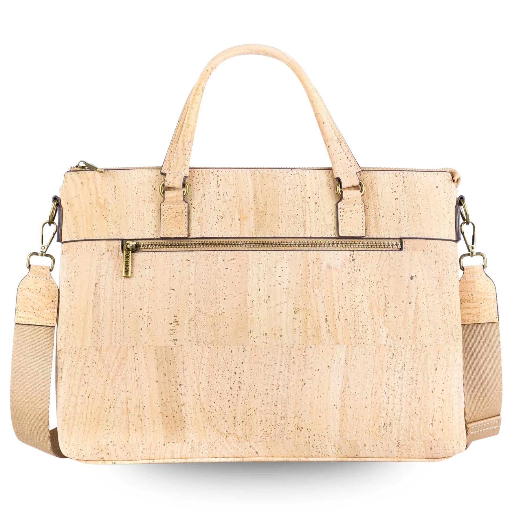 cork laptop bag briefcase front view natural cork